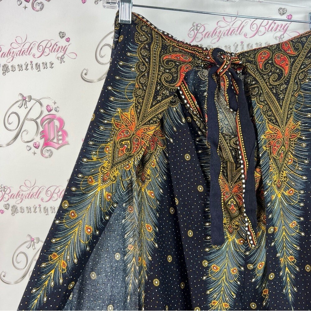 Pants wide leg flowy flare Thailand Bohemian Wide-Leg Pants with Paisley Print - Picture 5 of 14